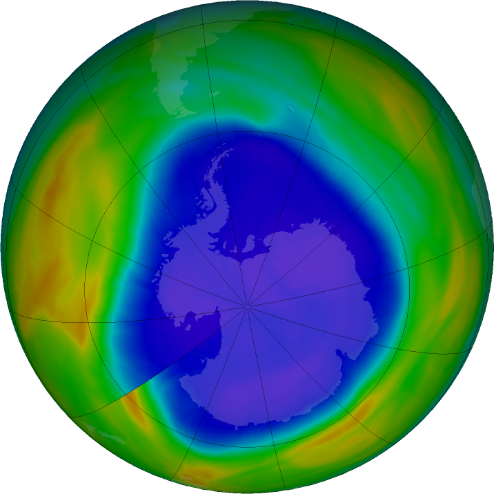 Antarctic ozone map for 15 September 2018